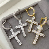 Pave zircon cross pendant earrings