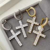 Pave zircon cross pendant earrings