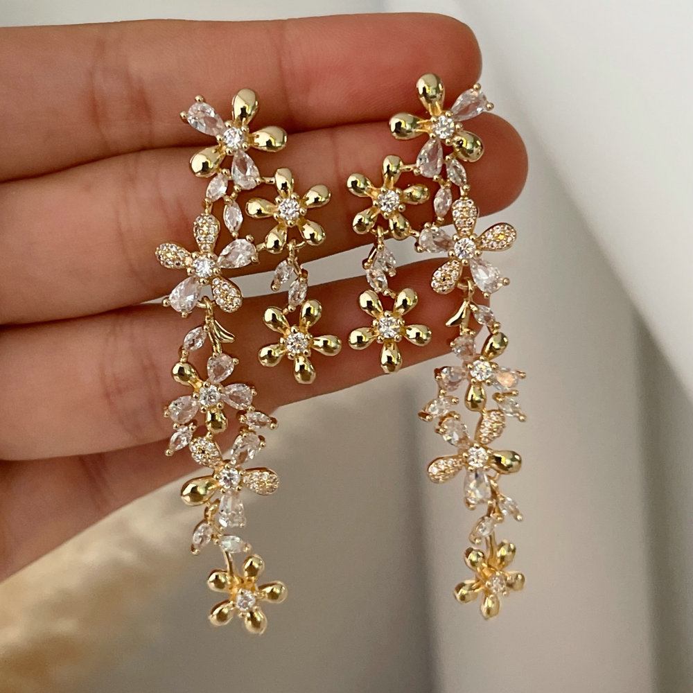 Pave zircon flower earrings