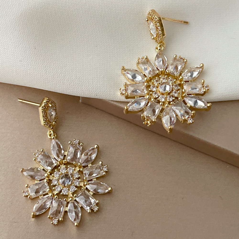 Pave zircon flower earrings