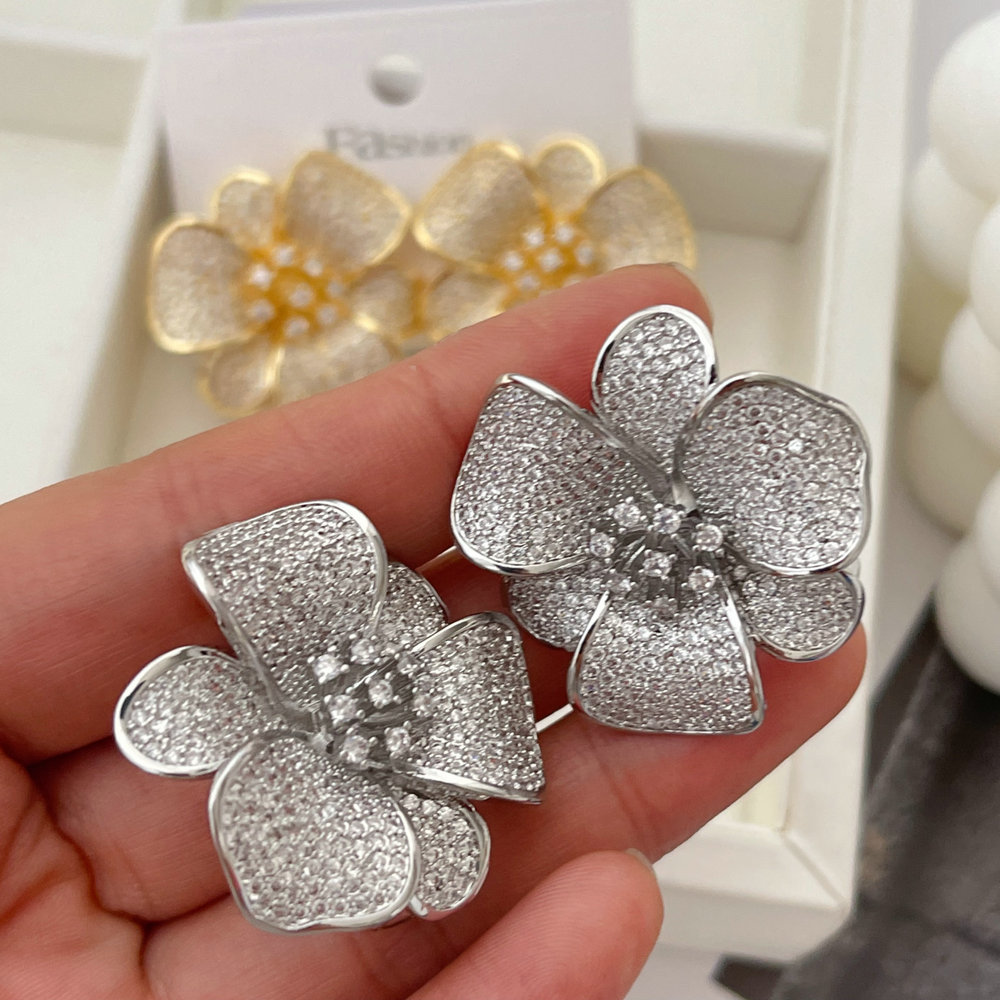 Pave zircon chunky flower earrings