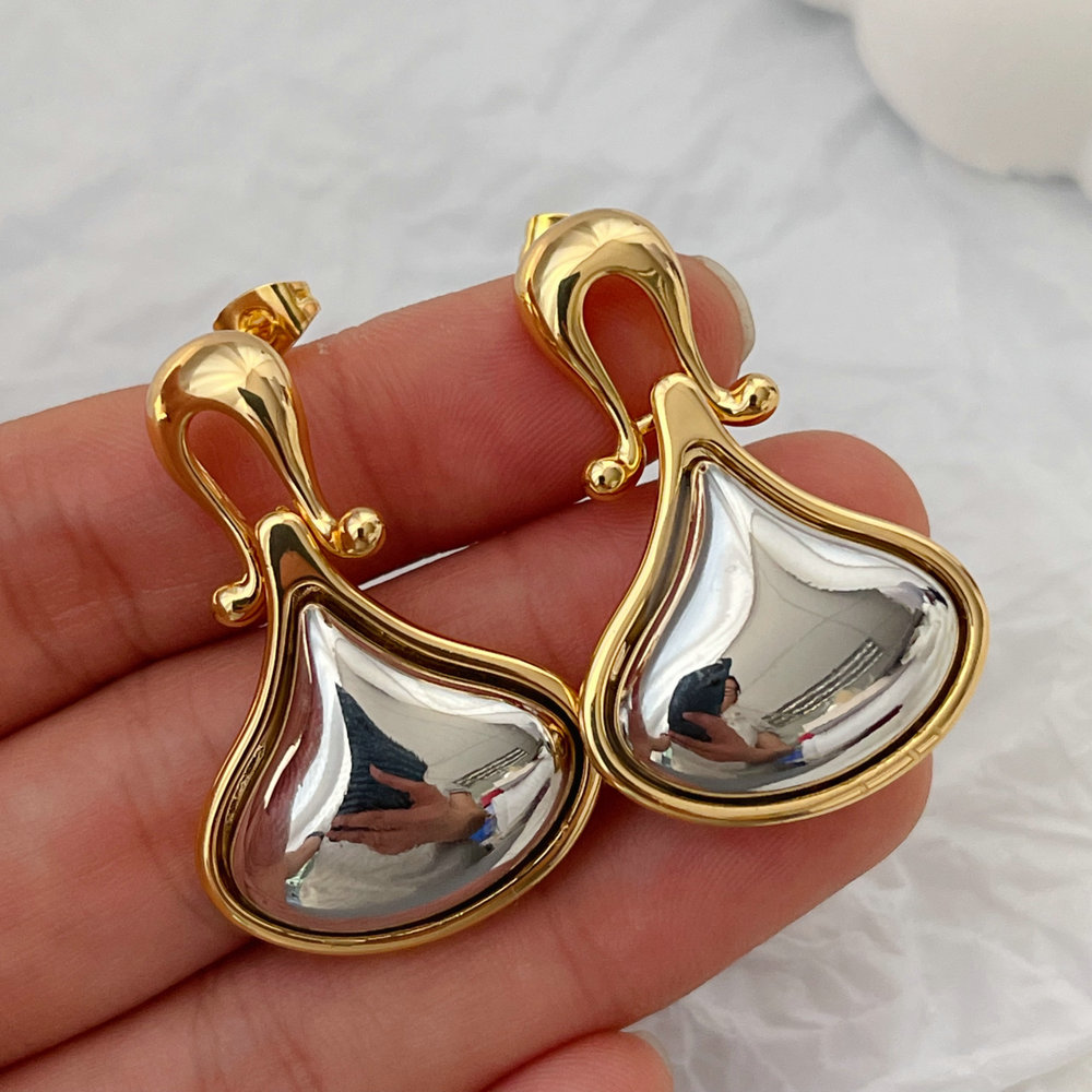 Metal two tone teardrop earrings