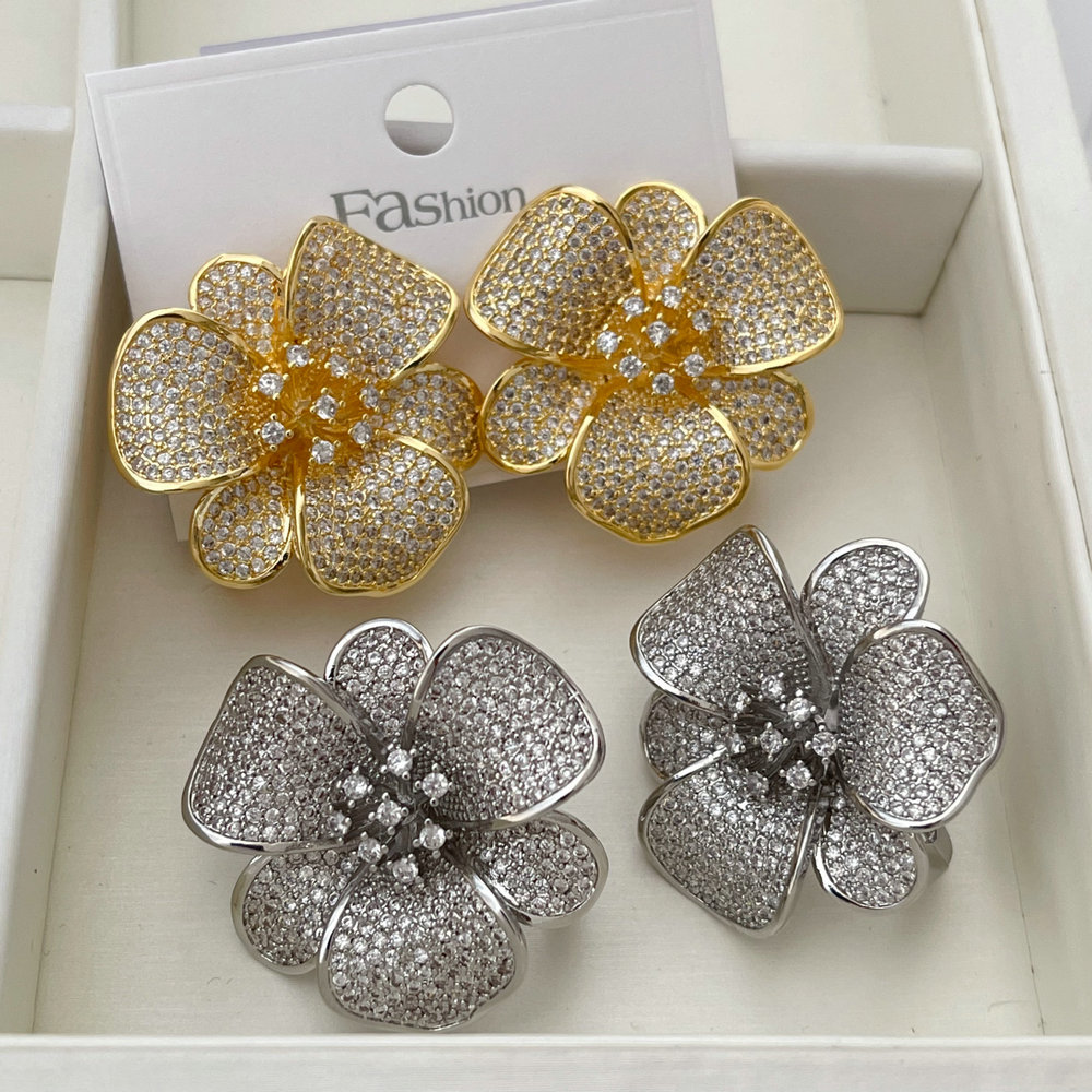 Pave zircon chunky flower earrings