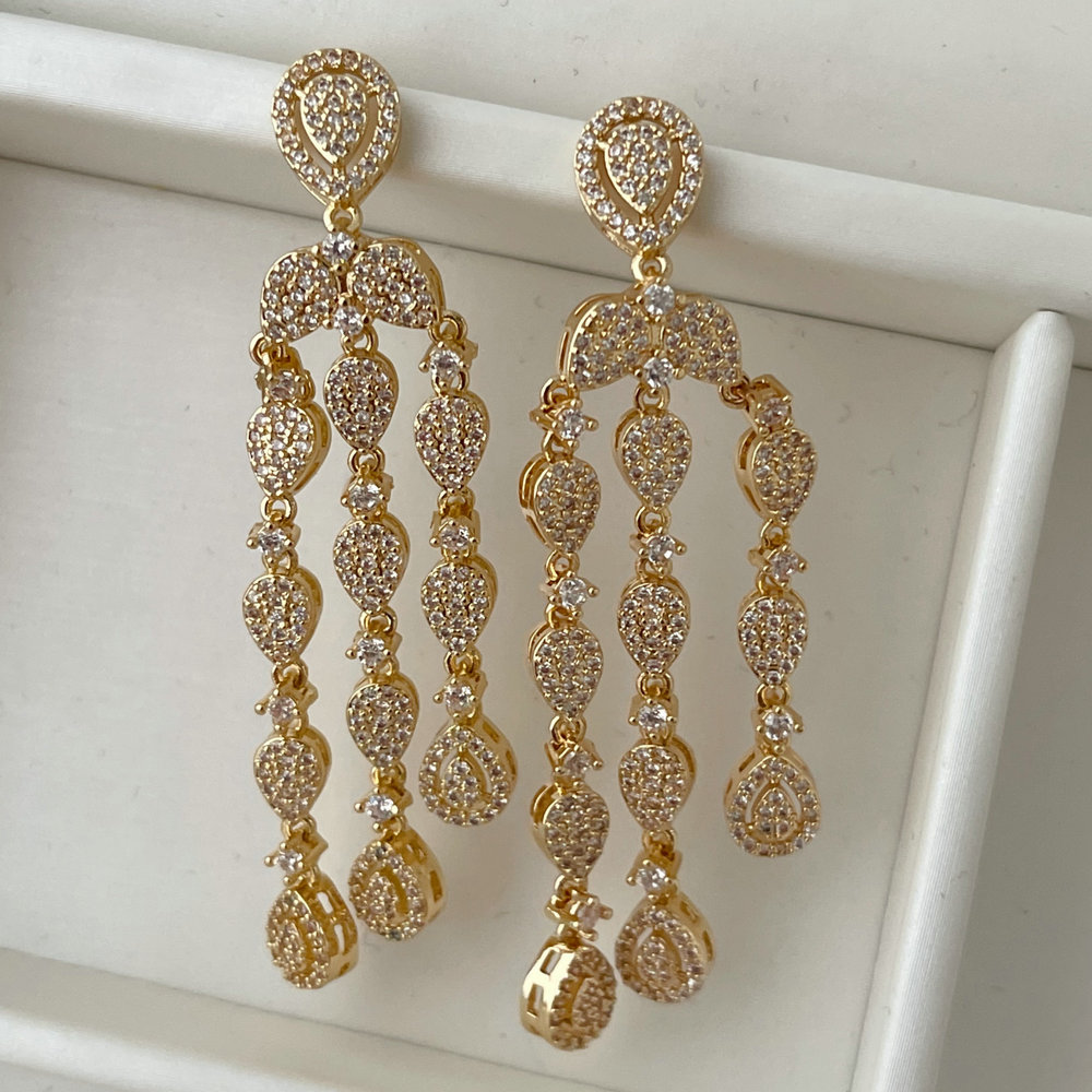 Pave zircon tassel earrings