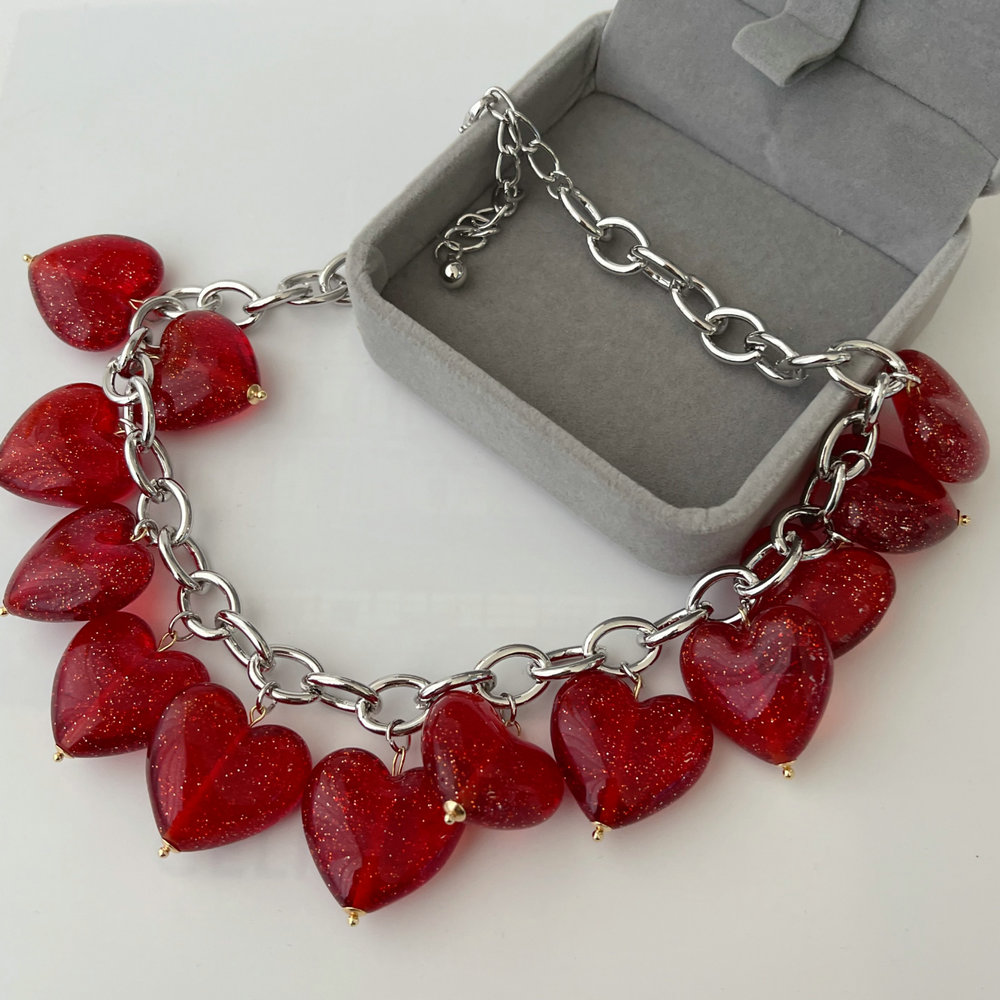 Red heart charm necklace