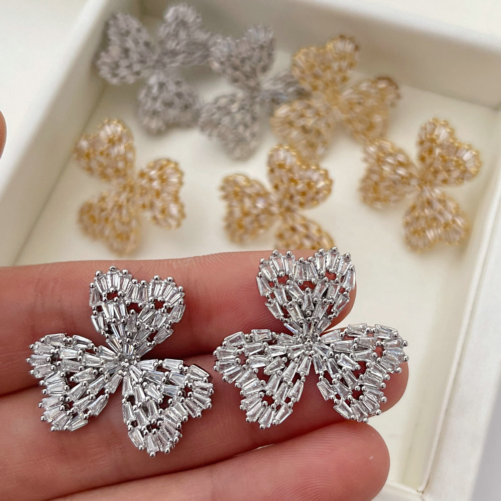 Pave zircon clover earrings
