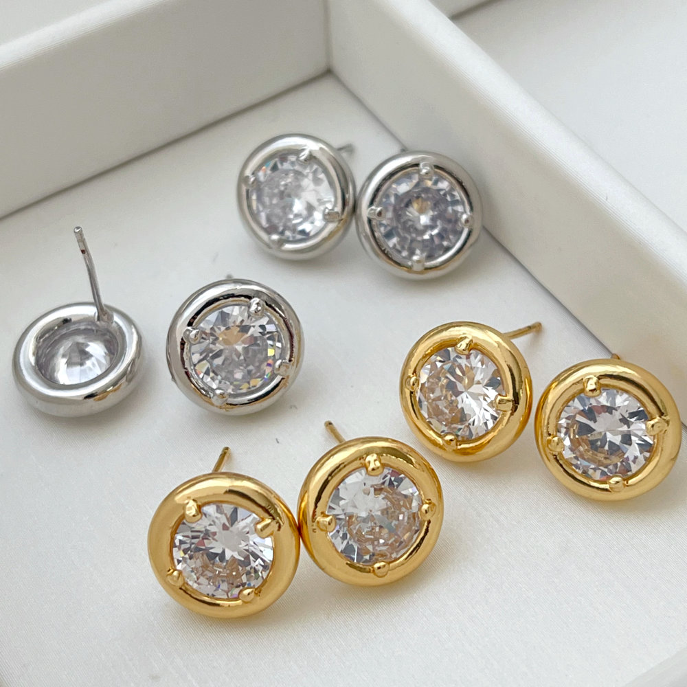 Pave zircon round earrings