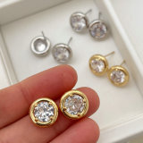 Pave zircon round earrings