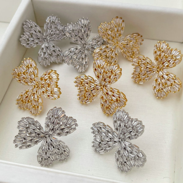 Pave zircon clover earrings