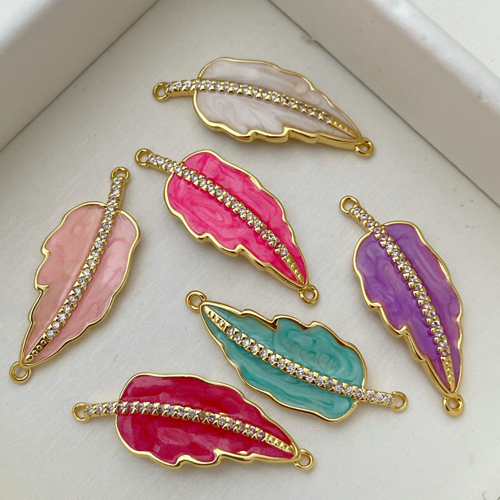 Enamel leaf charm