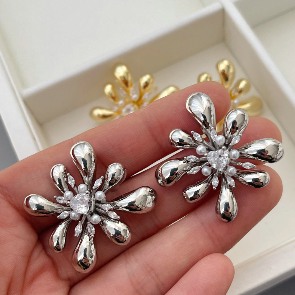 Pave flower earrings