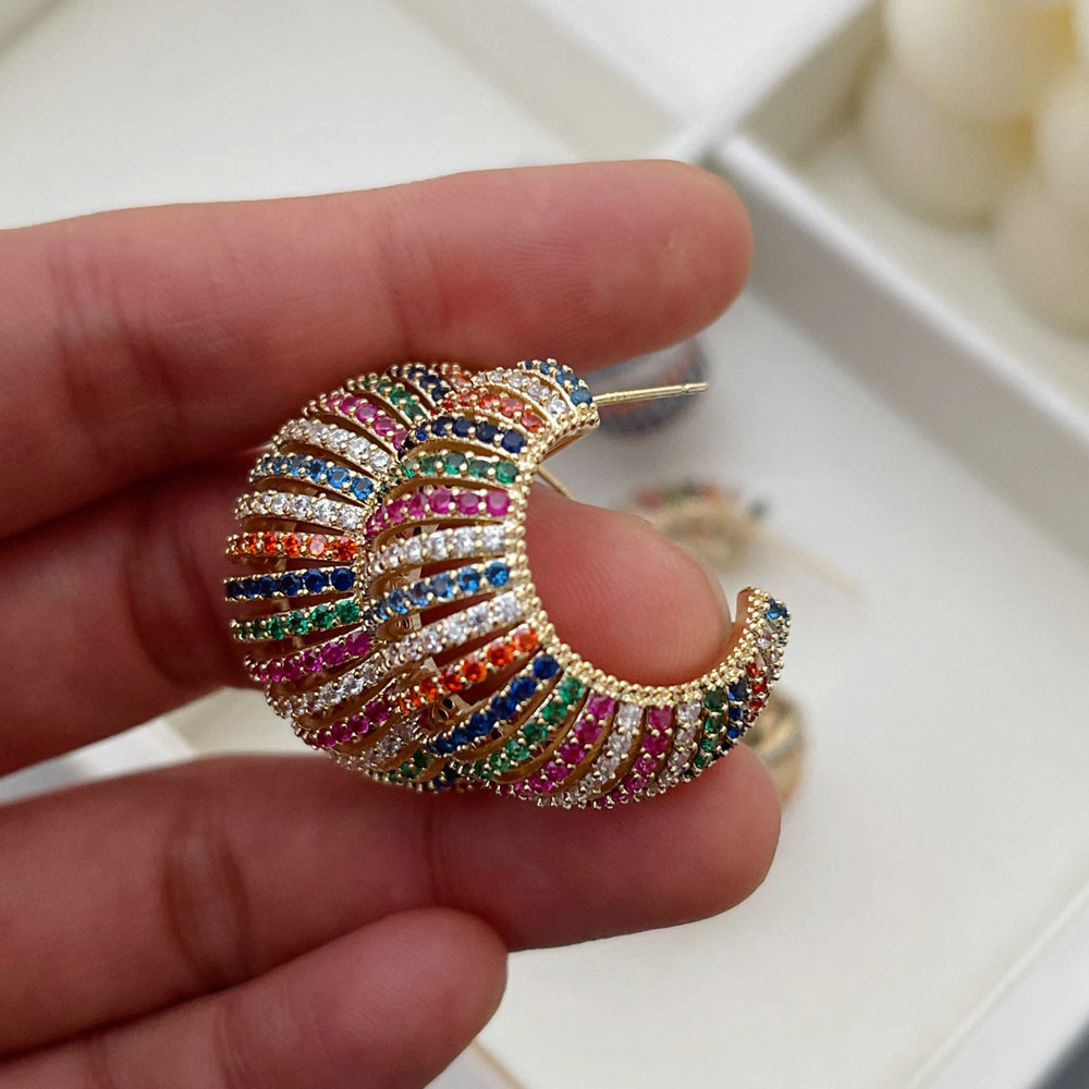 Pave zircon chunky colorful hoop