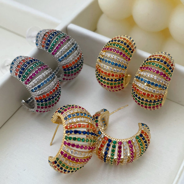 Pave zircon chunky colorful hoop