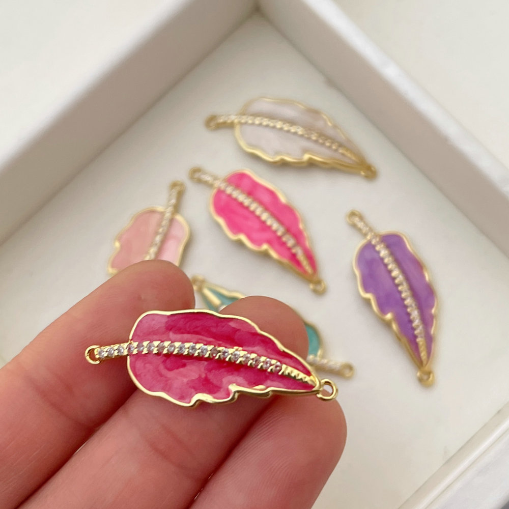 Enamel leaf charm
