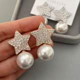 Pave ziron star pearl earrings