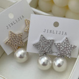 Pave ziron star pearl earrings