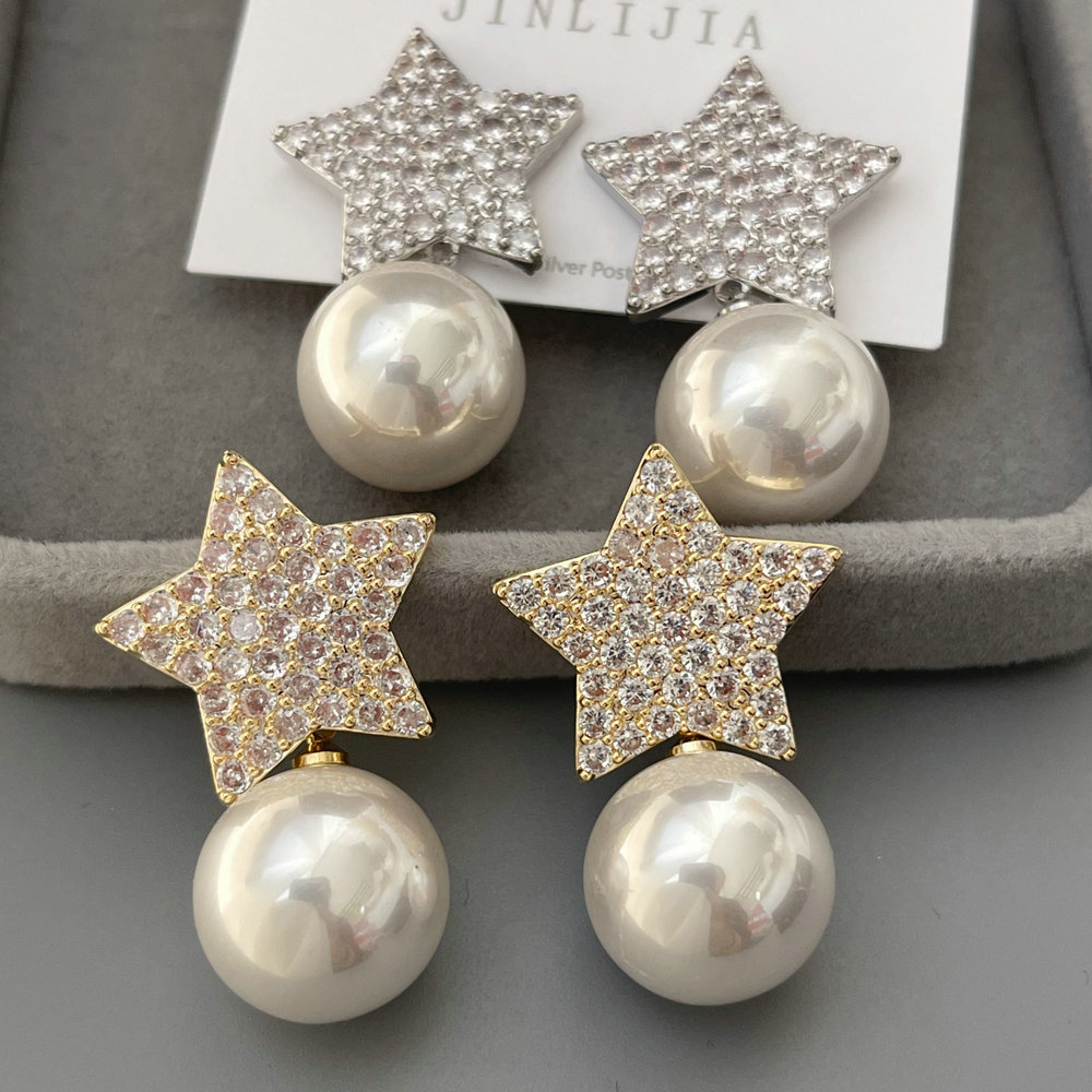 Pave ziron star pearl earrings