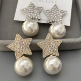 Pave ziron star pearl earrings