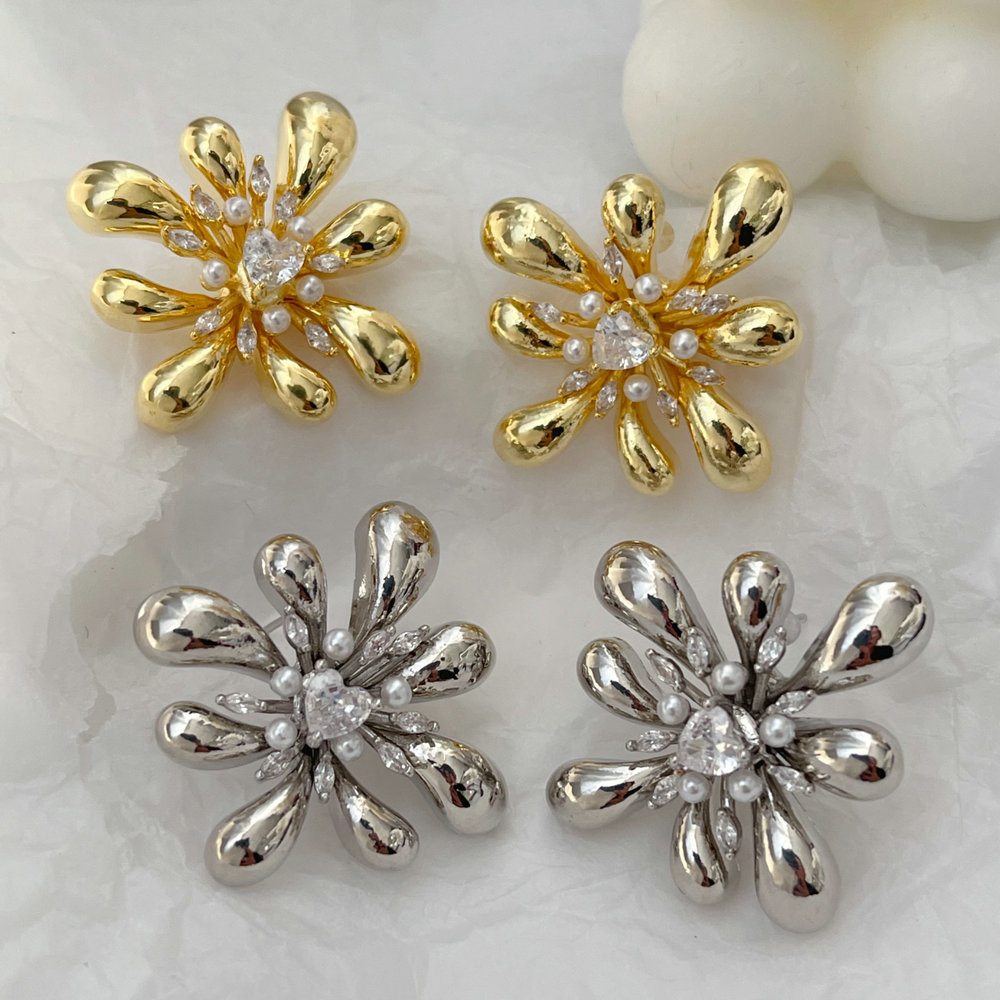 Pave flower earrings