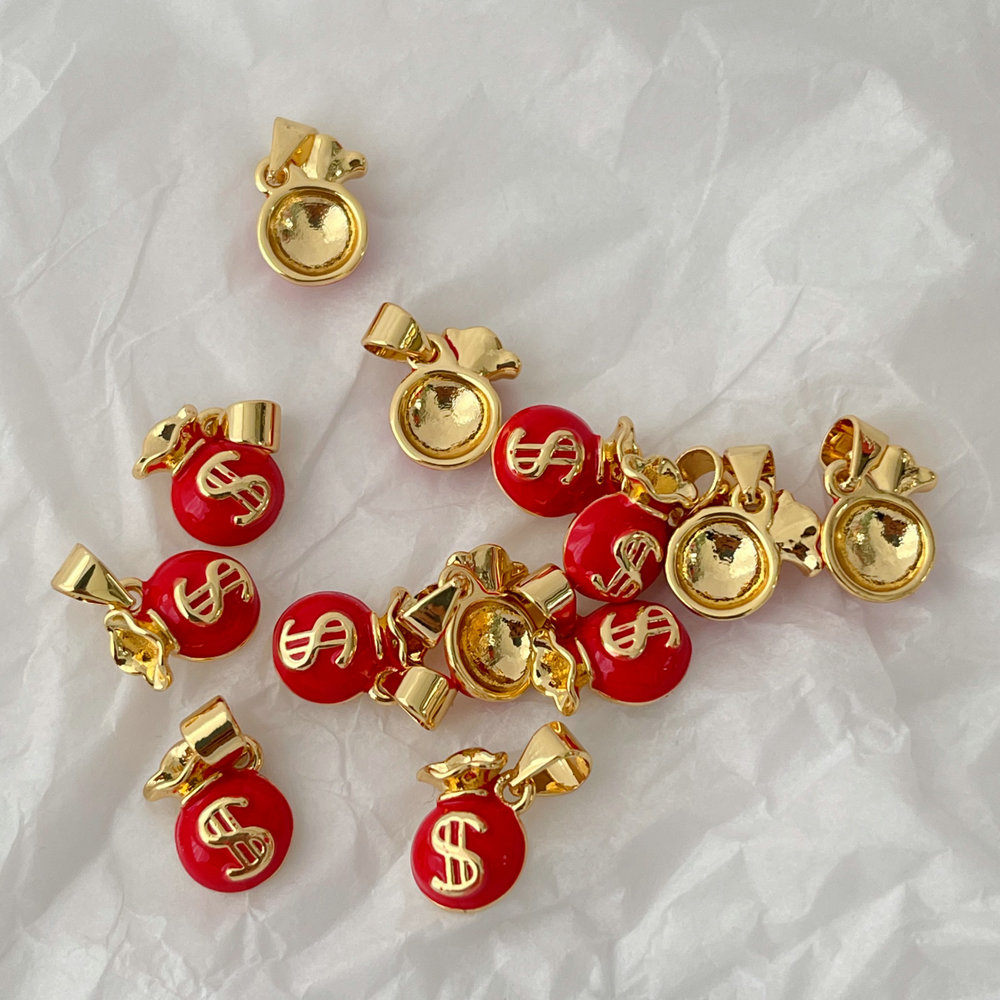 Red enamel dollar charm