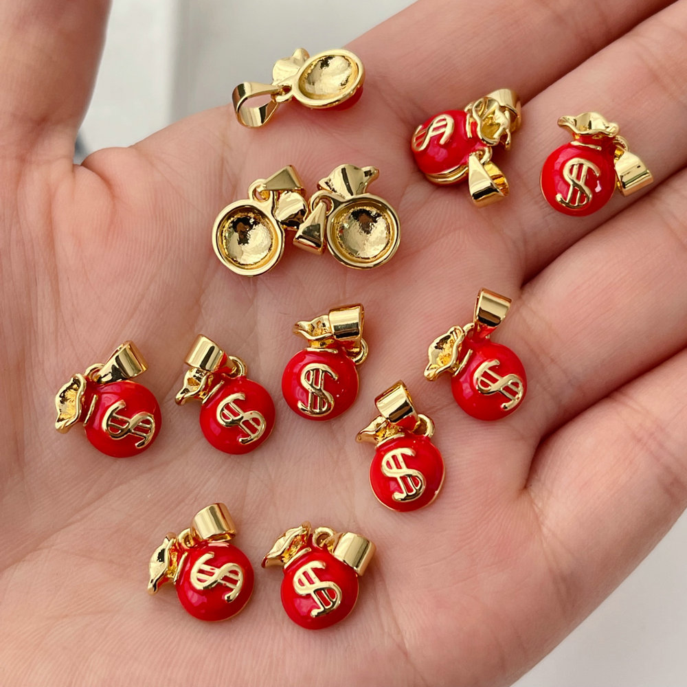 Red enamel dollar charm