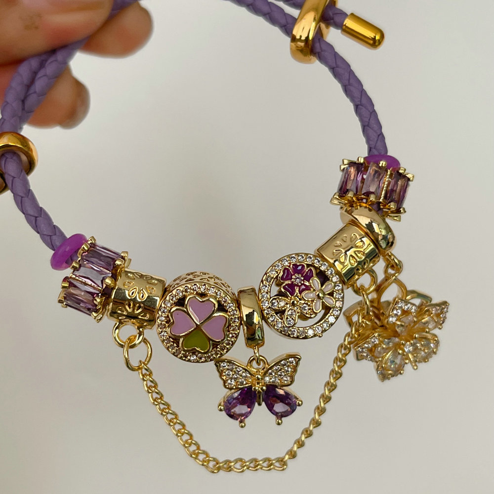 Pandora purple flower pendant bracelet
