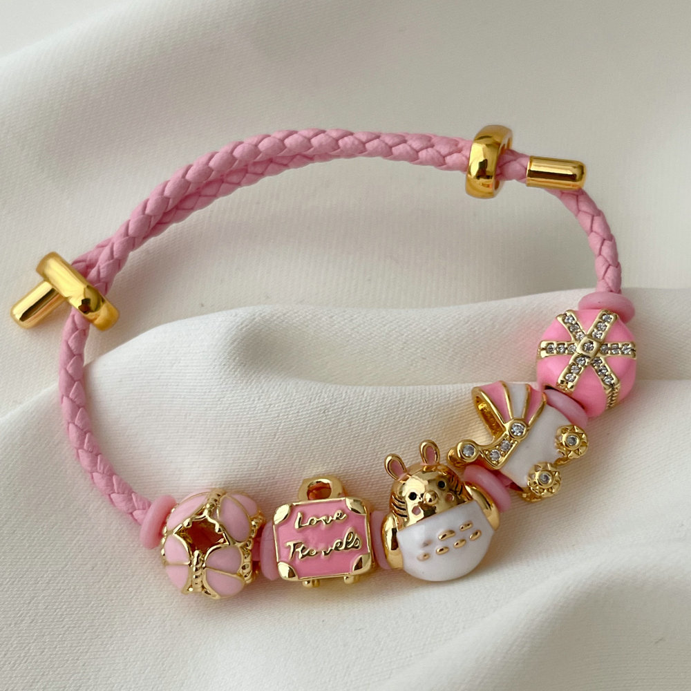 Pandora pink cat pendant bracelet