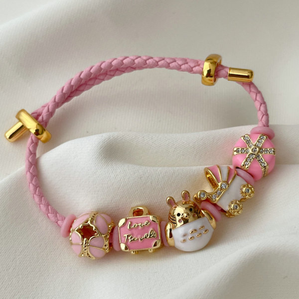 Pandora pink cat pendant bracelet