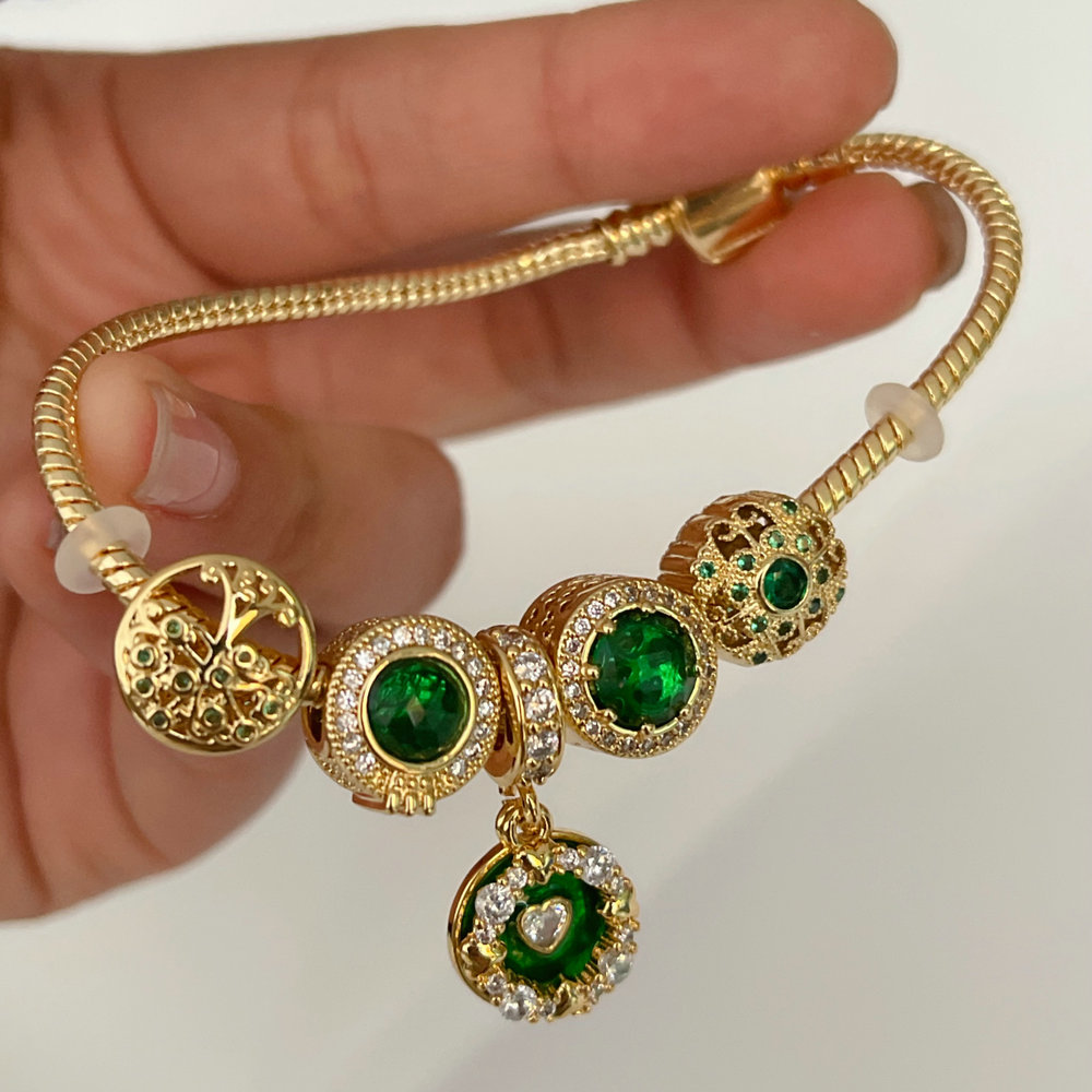 Pandora green stone pendant bracelet