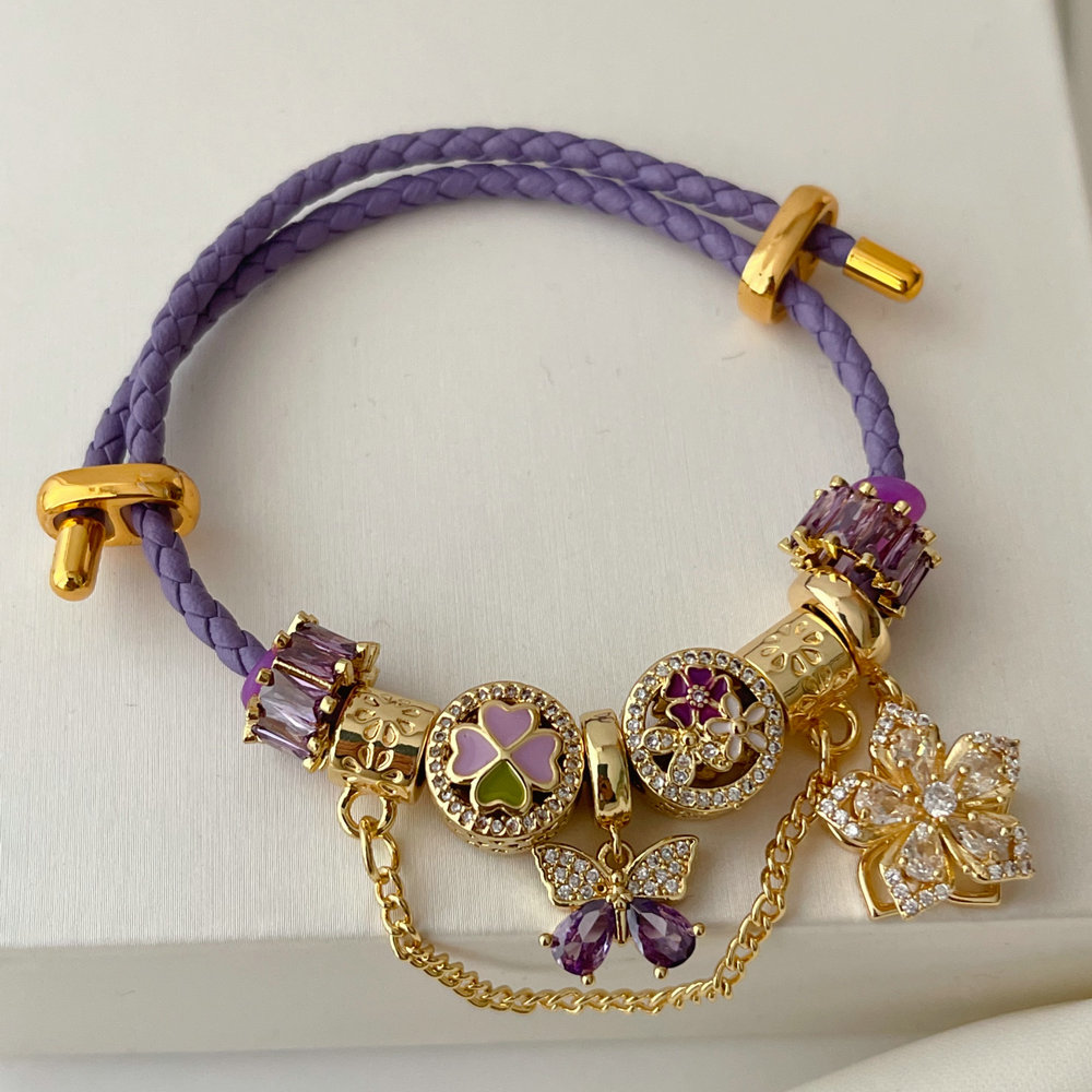 Pandora purple flower pendant bracelet