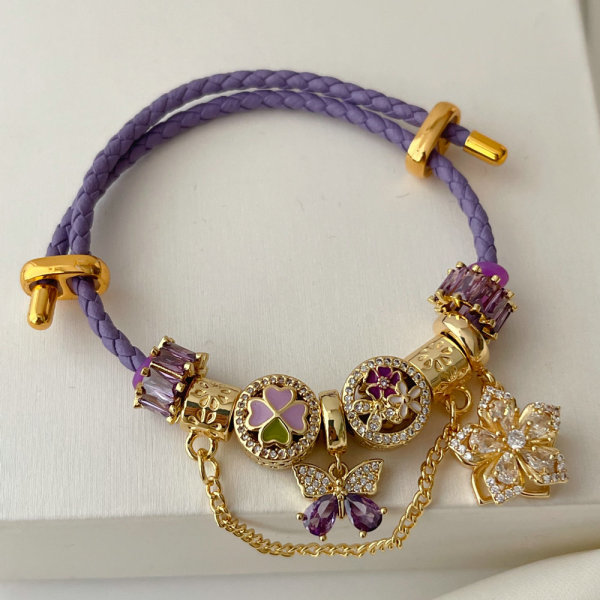 Pandora purple flower pendant bracelet