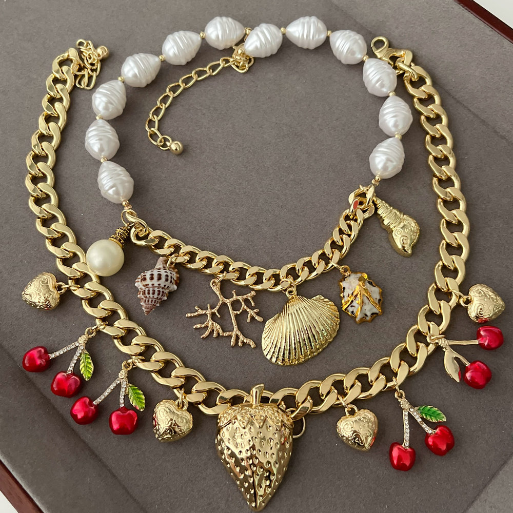 Chunky cherry charm necklace