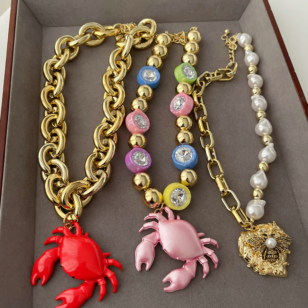 Crab pendant chunky necklace