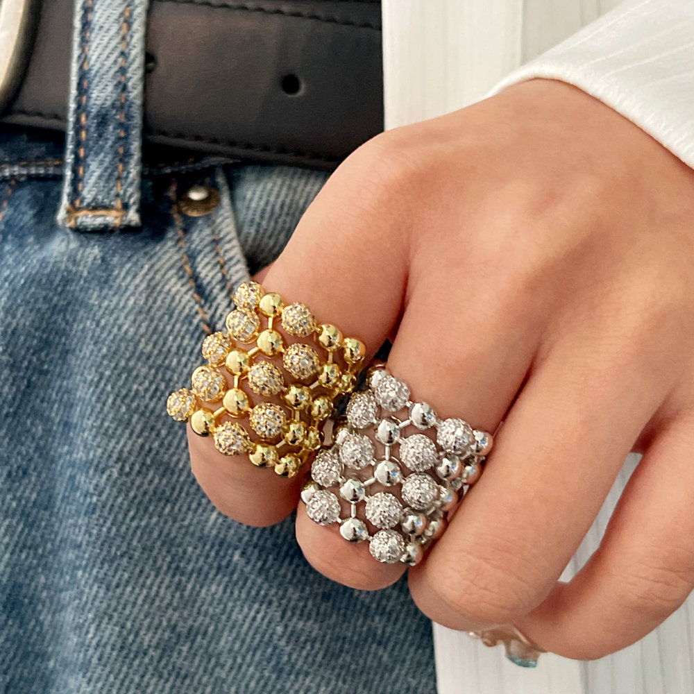 Pave zircon chunky ball ring