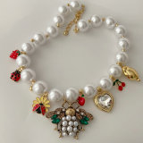 Glass pearl bee necklace