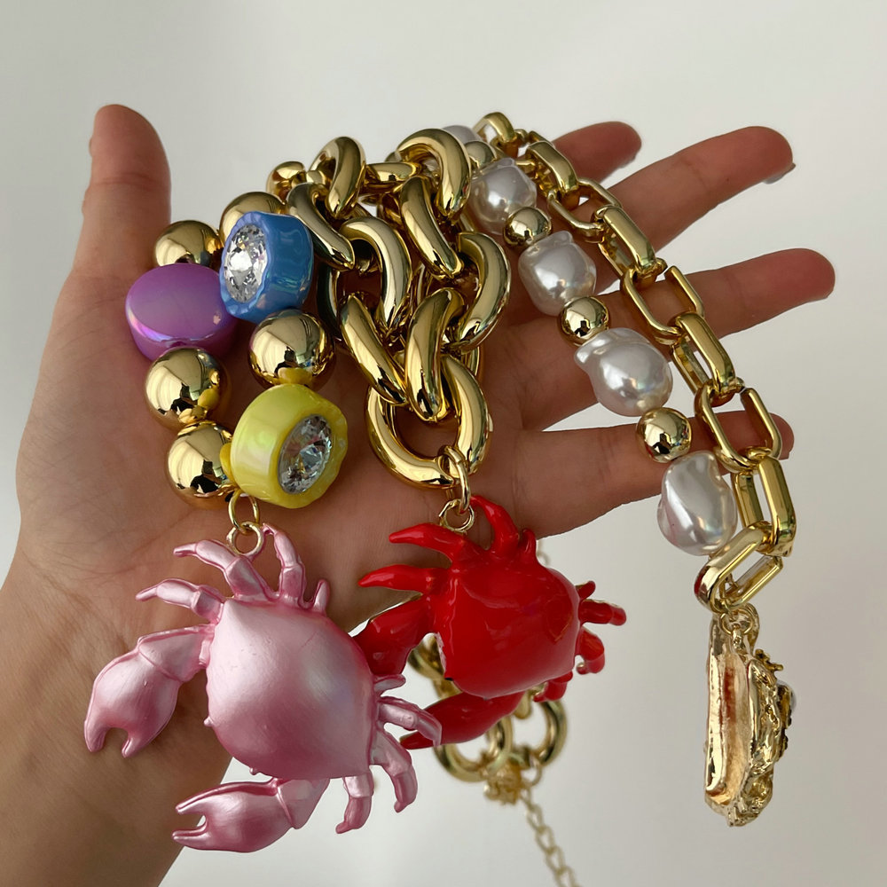 Crab pendant chunky necklace