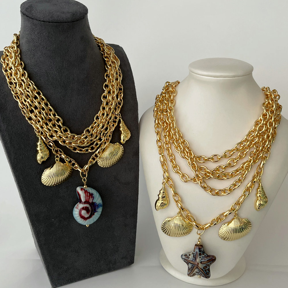 Chunky chain sea charm necklace