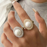 Pave zircon pearl ring