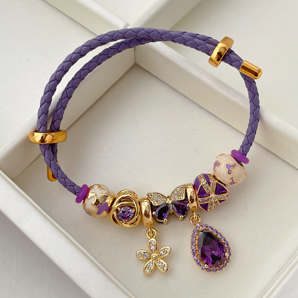 Pandora purple bead pendant bracelet
