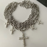 Chunky chain cross charm necklace