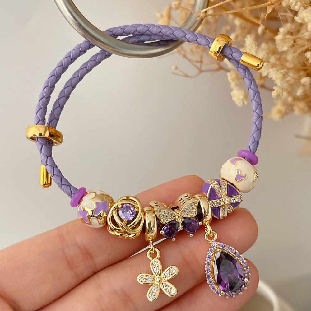 Pandora purple bead pendant bracelet