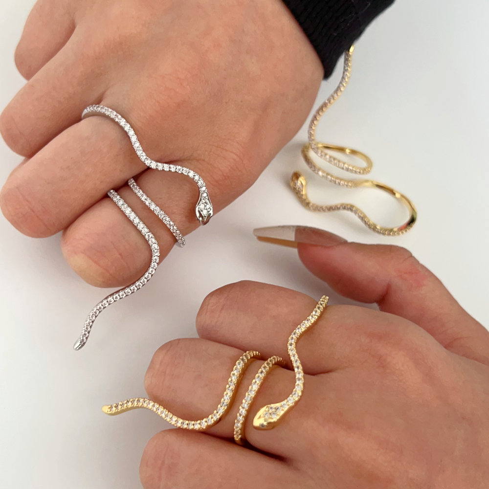 Pave zircon snake ring