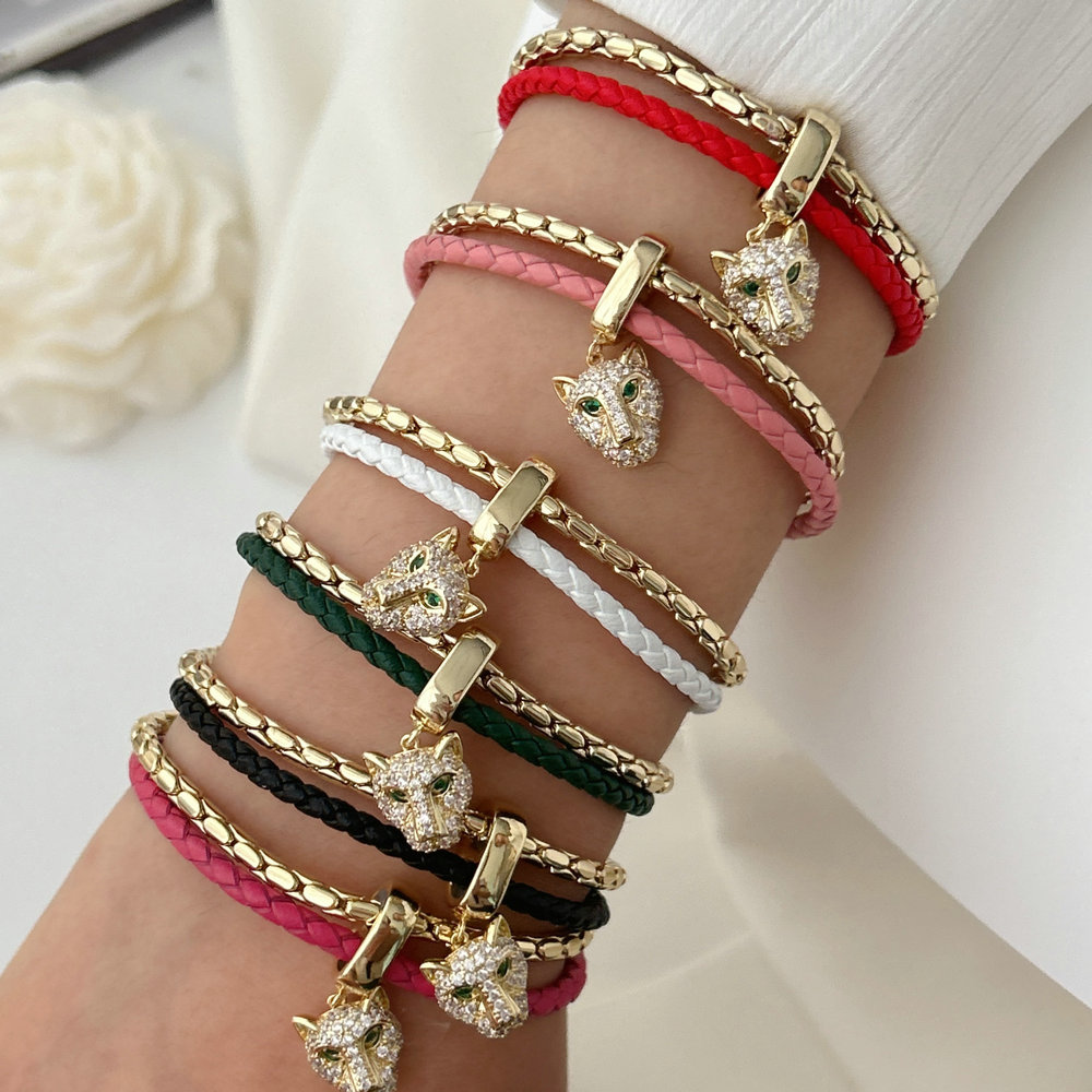leather bracelet with lion charm