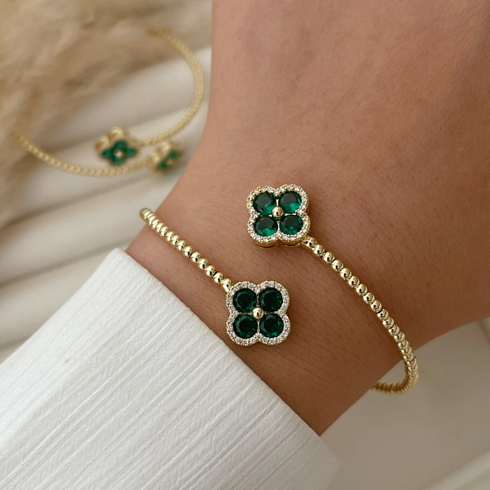 Green zircon clover bangle