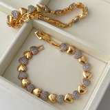 Pave zircon two tone heart bracelet