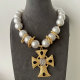Chunky glass pearl cross pendant necklace