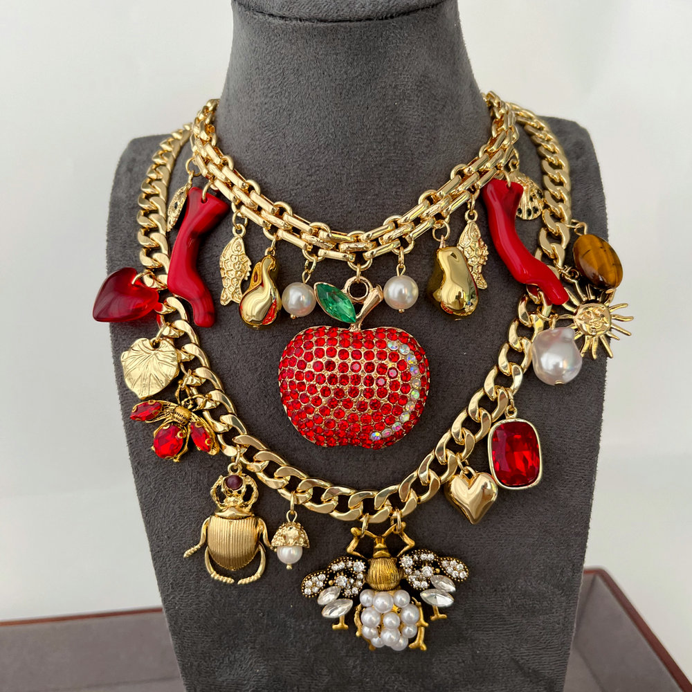 Chunky bee apple pendant necklace