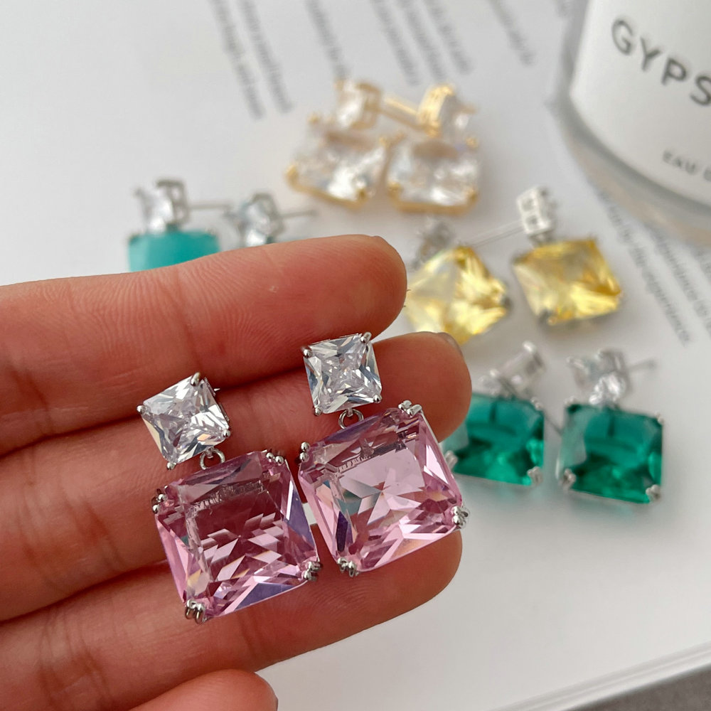 Pave zircon square earrings