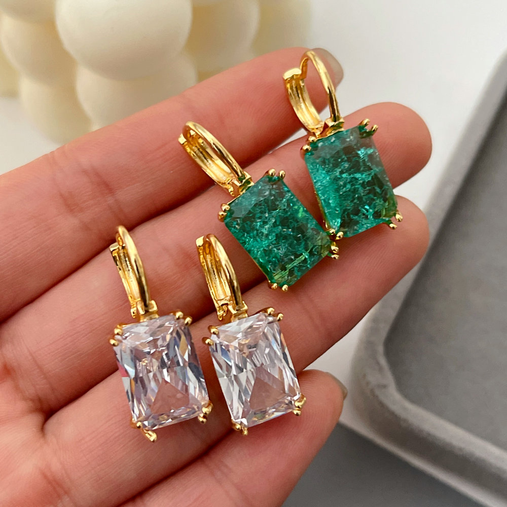 Pave zircon square shape earrings