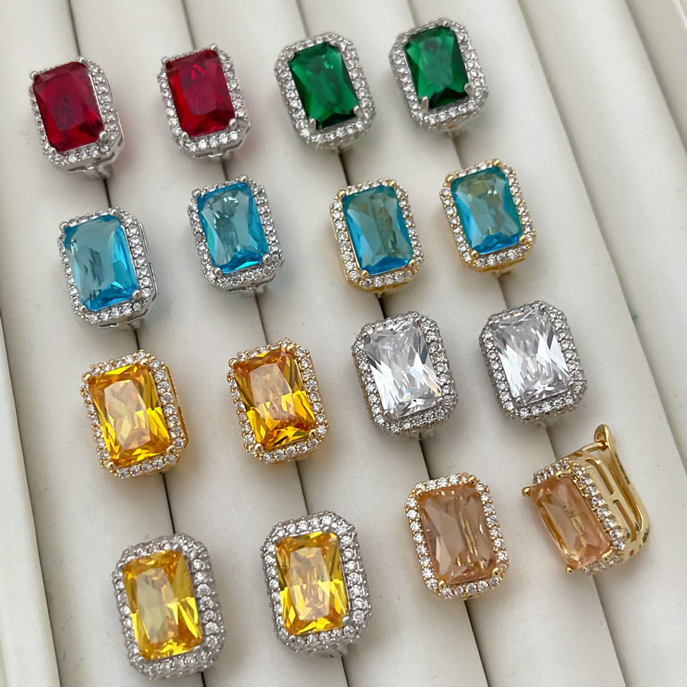 Pave zircon square earrings